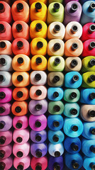 Poster - Row of vibrant thread spools creates a stunning rainbow gradient