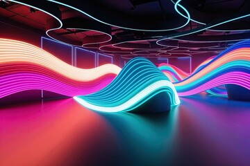 Poster - Vibrant 3D Neon Wave Visualization in a Futuristic Background