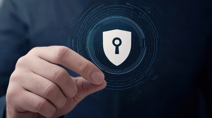 Poster - A hand holding a digital shield icon, symbolizing security and protection in a technological context.