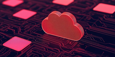 Poster - A vivid representation of a digital cloud on a circuit-board background, symbolizing cloud computing and data storage technologies.