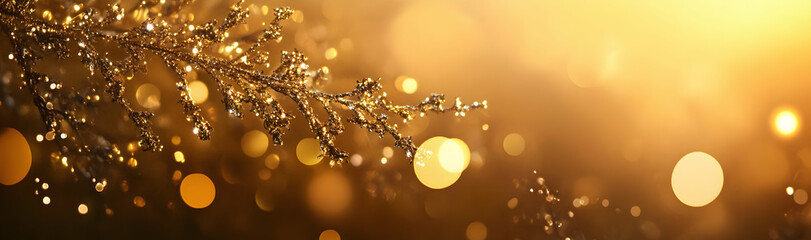 Golden bokeh effect with sparkling lights in a festive setting  -