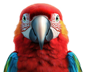 Wall Mural - A colorful parrot with a red beak and green and blue feathers. The bird is looking directly at the camera