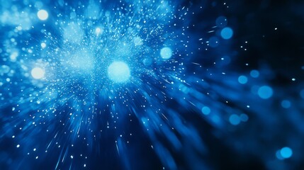 Poster - abstract blue fireworks display illuminating the night sky, perfect for new year's celebration background, featuring dynamic sparkles and colorful explosions to create a festive and vibrant atmosphere