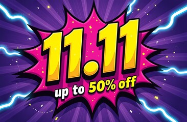 Wall Mural - 11.11 sale. comix style. illustration for shopping day, online shopping, special offer coupon, vouch