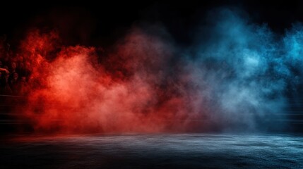 Poster - Red and blue smoke mixes in an energized composition that juxtaposes the passion and calmness of color, crafted as a vivid and lively visual artwork.