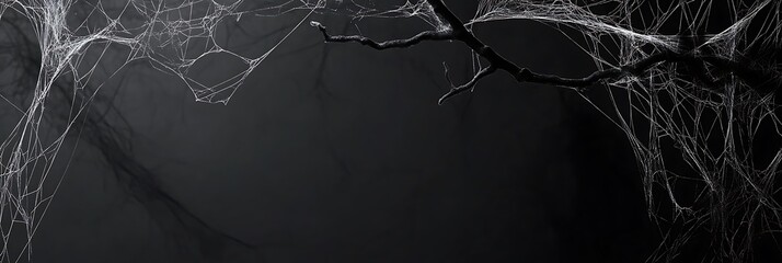 A close-up shot of a spider web in black and white, with intricate details
