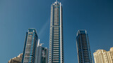 Close up view of Dubai Marina towers in Dubai at day time timelapse hyperlapse