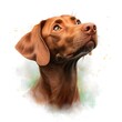 © Koh's Smart - The illustration of a beautiful Hungarian Vizsla dog, with its sleek, rust colored coat and soulful eyes, is depicted in a lifelike manner against a crisp white background