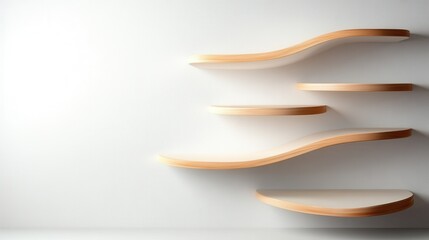 Poster - Sleek, abstract wall shelves curve elegantly against a light background, offering both functionality and a contemporary artistic flair with smooth lines.