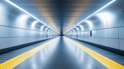 Poster -  Long futuristic hallway with blue lighting and sleek design, embodying modernity, symmetry, and a calm, professional atmosphere for a high-tech environment, Generative AI