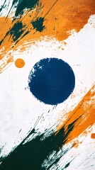 Poster - Modern vertical social media banner India Republic Day backdrop with a clean white surface adorned by abstract saffron and green brush strokes, with an oversized blue Ashoka Chakra placed prominently.