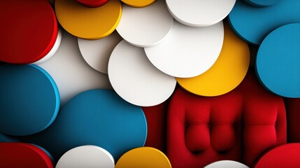 Aufkleber - A vibrant display of overlapping circles in various colors, including red, blue, yellow, and white, forming a lively and artistic visual arrangement.