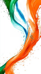 Poster - Sleek vertical social media banner India Republic Day design with curved saffron and green bands sweeping across a white background, decorated with a detailed blue Ashoka Chakra at the center.