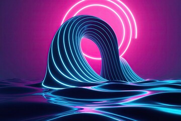 Poster - Futuristic Neon Glowing Waves in 3D Design