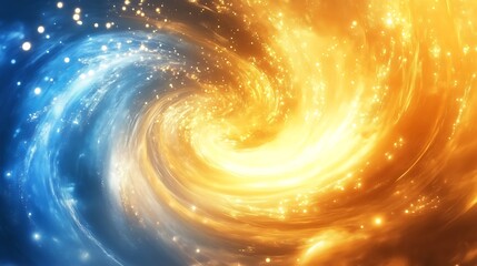 Poster - A swirling abstract representation of energy, blending blue and gold hues with sparkling effects.