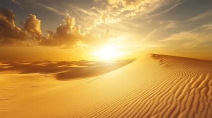 Poster - A desert landscape with a sun setting in the background
