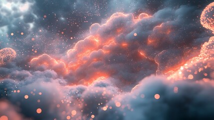 Poster - A vibrant digital depiction of clouds illuminated by soft light, creating a dreamy atmosphere.