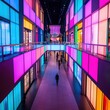 © bajita111122 - A futuristic shopping mall with glowing holographic store displays and virtual personal assistants helping customers. Sci-fi, vibrant, neon colors. ,closes up