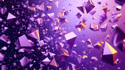 Poster - a purple background with many 3d geometry objects scattered throughout. the objects are of different