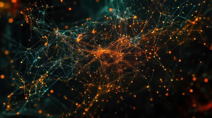 Aufkleber - Visualization of a network of connections and data points against a dark background