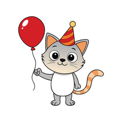 Cartoon Cat Party Cat With Hat And Balloons