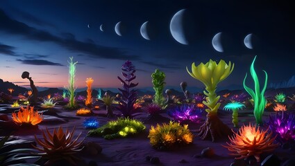 Aufkleber - Futuristic landscape exploration alien planet digital art nighttime wide angle cosmic wonders