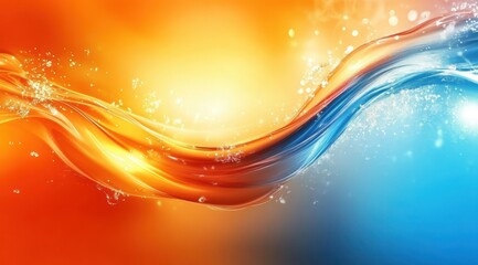 Poster - A vibrant swirl of orange and blue waves, creating a dynamic and fluid visual effect, complemented by splashes of water.