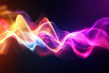 Poster - Dynamic luminous wave of neon colors abstract digital art composition vibrant colorful background modern visual environment artistic perspective conceptual design for enhanced engagement
