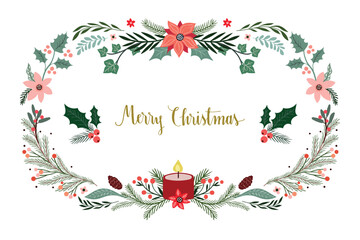 Wall Mural - merry christmas greeting card, banner, invitation with winter floral design, vector