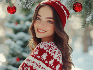 Wall Mural - Young beautiful Christmas beauty