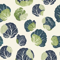 Poster - Minimal cabbage pattern seamless design for fabric nature-inspired graphic art textile environment top-down viewpoint eco-friendly concept