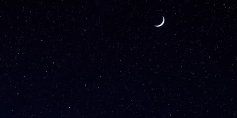 Wall Mural - Dense starry night sky with twinkling stars and a crescent moon, planetary system, celestial bodies