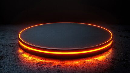 Poster - A circular display platform with a glowing orange edge, set against a dark background.