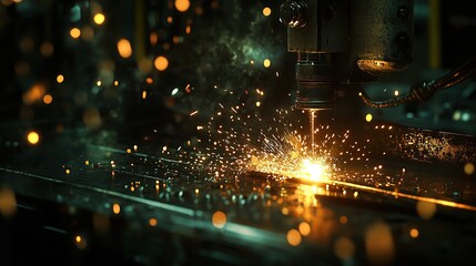 Poster - A close-up of a metalworking process, showcasing sparks and precision machinery.