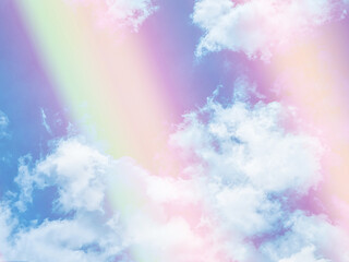 Wall Mural - beauty sweet pastel blue and orage colorful with fluffy clouds on sky. multi color rainbow image. ab