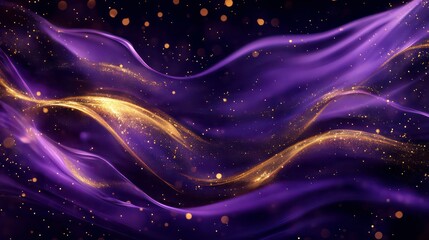 Poster - Sophisticated dark purple background with flowing gold accents and shimmering luminous effects