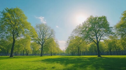 Poster - A large field of trees with a bright blue sky above