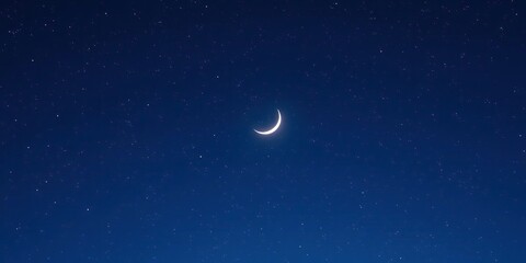 Wall Mural - deep blue evening sky with hundreds of twinkling stars and a crescent moon shining bright, cosmos, d