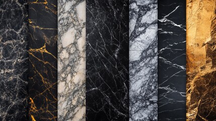 Poster - A series of black and gold marble tiles