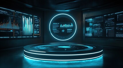 Poster - Futuristic control room with data displays and holographic interfaces.