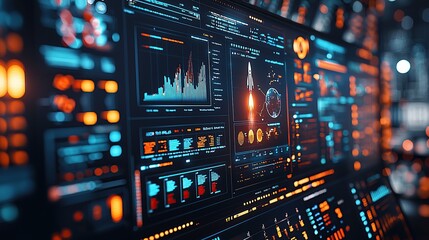 Poster - Futuristic dashboard displaying data and analytics related to space exploration.