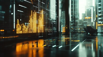 Aufkleber - Futuristic data visualization in a sleek urban environment.