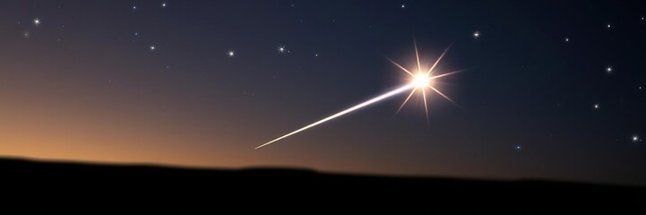 Wall Mural - Close-up view of a single shooting star streaking across the sky with some stars shining brightly in the background, galaxies, universe, stars