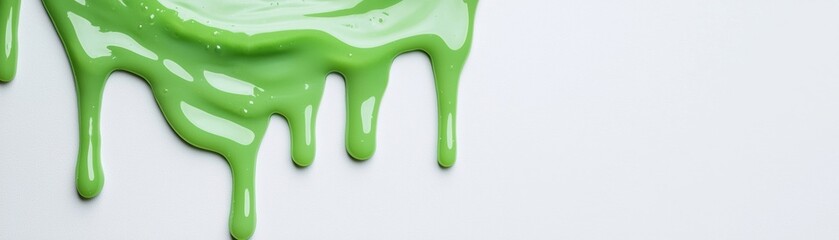 Poster - vibrant green paint dripping on a white surface, creating a stylish and artistic background. perfect