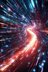 Poster - A vibrant, dynamic abstract representation of light trails weaving through a cosmic tunnel, showcasing colors and motion for a futuristic feel.