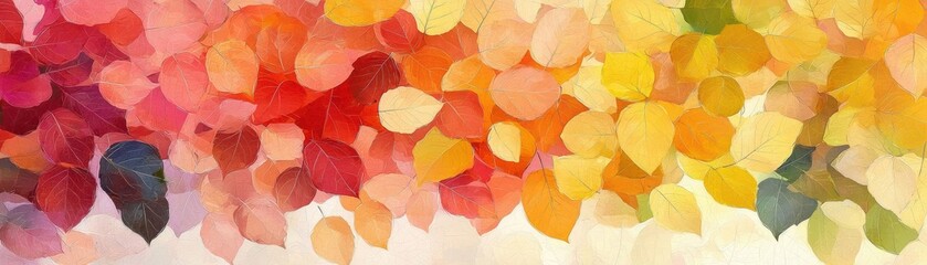 Wall Mural - A vibrant collage of autumn leaves in various shades of red, orange, yellow, and green, showcasing the beauty of seasonal change.