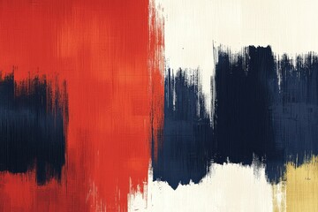 Poster - Vibrant abstract painting featuring bold strokes of red, navy, and cream colors, perfect for modern decor and art enthusiasts.
