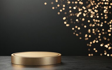 Poster - Elegant golden pedestal showcasing luxury and sophistication, perfect for product displays and advertising in a contemporary setting.