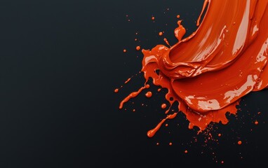 Poster - Vibrant orange paint splashes and strokes on a black surface, creating an artistic abstract composition full of energy and creativity.