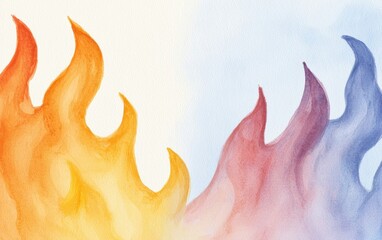 Poster - vibrant watercolor flames in warm orange and cool blue tones. perfect for backgrounds, illustrations